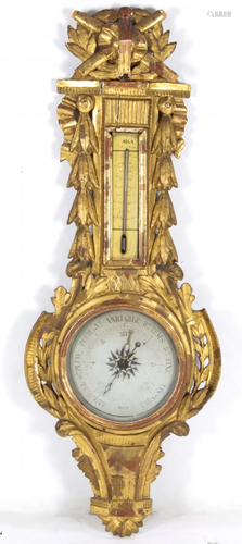 A Louis XVI partial gilt barometer, circa 1790