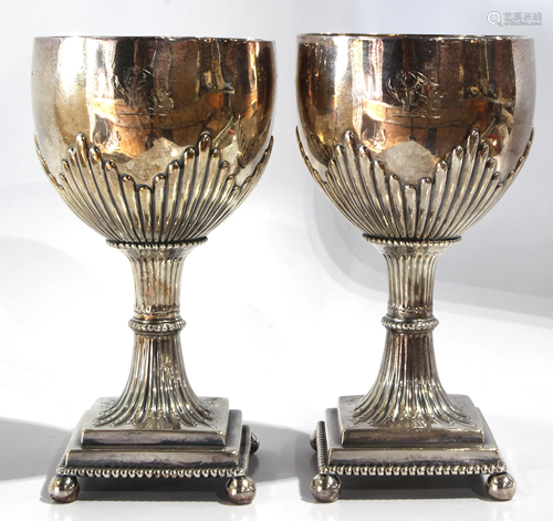 A pair of George III sterling silver goblets