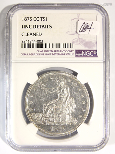 1875 CC Trade $1 slabbed NGC UNC Details