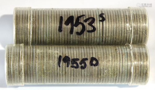 Two 50 coin rolls of 1953-s and 1955-o dimes