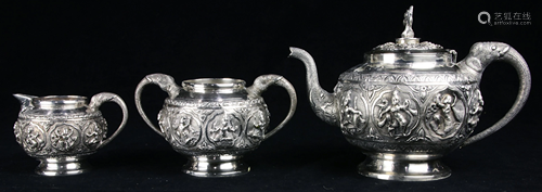 (lot of 3) A Siamese silver tea service