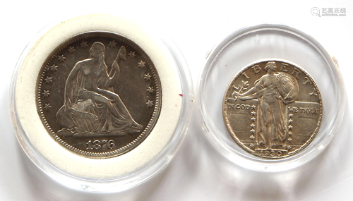 A coin group with a 1930 Standing Liberty quarter…