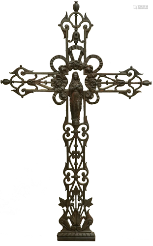 A Spanish Revival reticulated cross form sculpture