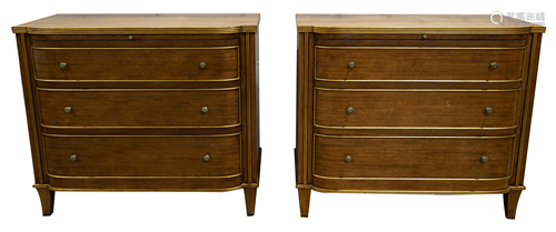 A pair of Dessin-Fournir partial gilt commodes