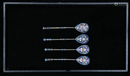 (lot of 4) A Russian enameled .84 silver spoon lot