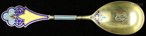 A Russian gilt cloisonne enamel .84 silver gilt spoon