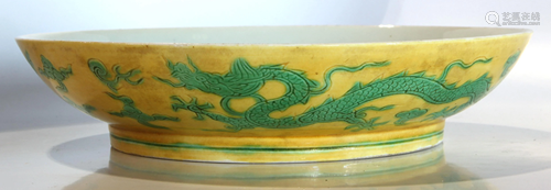 Chinese Yellow And Green Dragon Dish