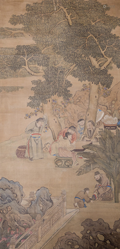 Attributed to Zhou Chen, Scholar Gathering, hanging