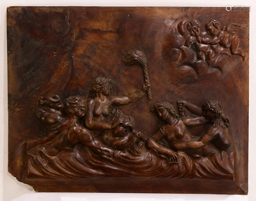 A French walnut carved allegorical plaque circa 1790