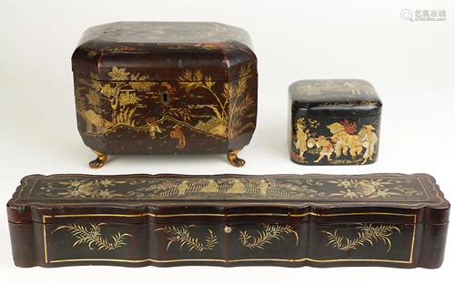 A group of English Chinoiserie lacquered table