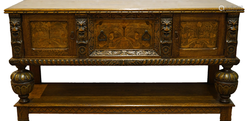 An English inlaid oak sideboard, 19th century