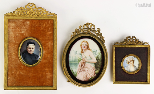 (lot of 3) A lot of framed miniature portraits