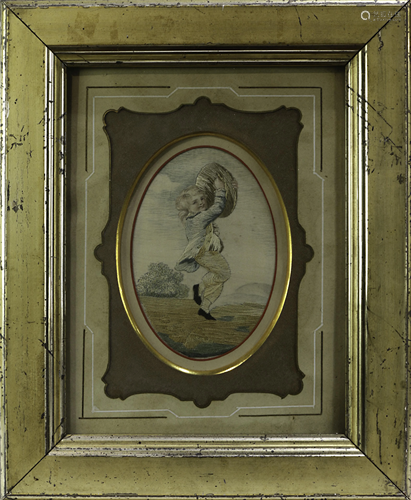 A framed Regency silk chenille needlework of a boy