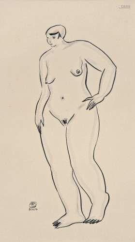 常 玉（1900-1966）侧立的裸女