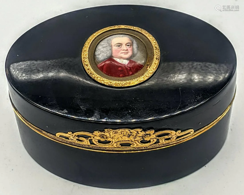 A late 18th century tortoise shell snuff box, mounted