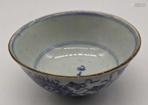 A Chinese Kangxi period blue and white porcelain bowl,