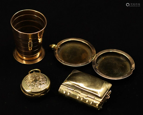 A brass collapsable travel stirrup cup, a brass