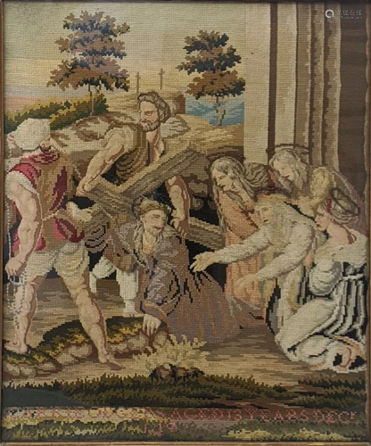 An early embroidery of Christ carrying the cross,