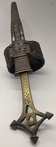 A 19th century Ethiopian dagger with leather scabbard,