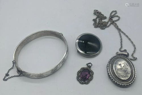 A collection of silver jewellery to include a bangle, a