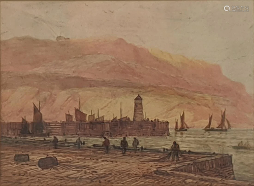 19th century British School, a harbour scene,