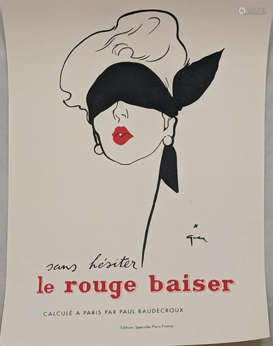 RenÃ© Gruau, Le Rouge Baiser, offset lithograph poster,