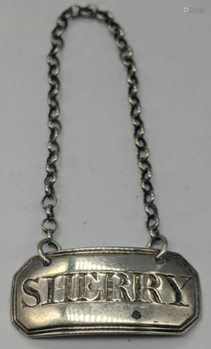 A George III Sherry decanter label, 1803, L.4cm