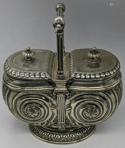 A Victorian silver plated biscuit box, twin lids and