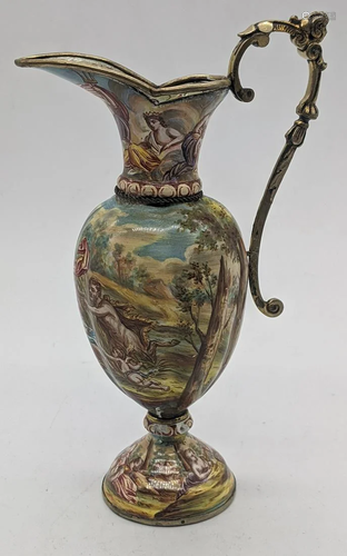 A Viennese silver and enamelled miniature jug, scenes