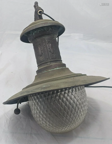 An Edwardian brass hanging lamp, a cast embos…