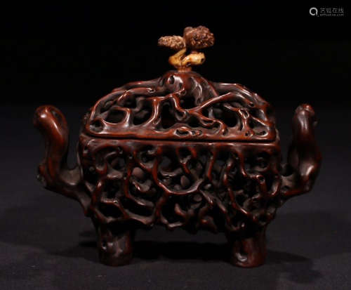 A HUANGYANG WOOD CENSER WITH CARVING