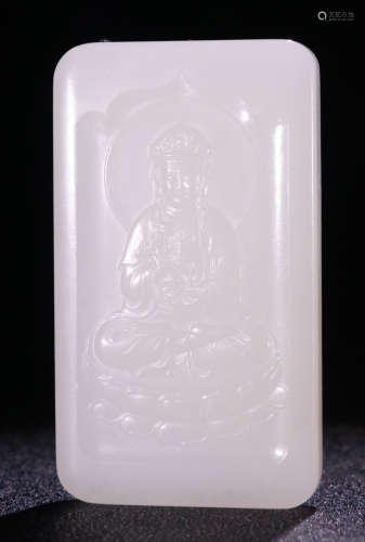 A HETIAN JADE TABLET CARVED WITH GUANYIN BUDDHA
