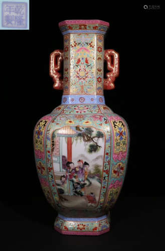 AN ENAMELED GLAZE VASE PAINTED WITH FIGURE STORY