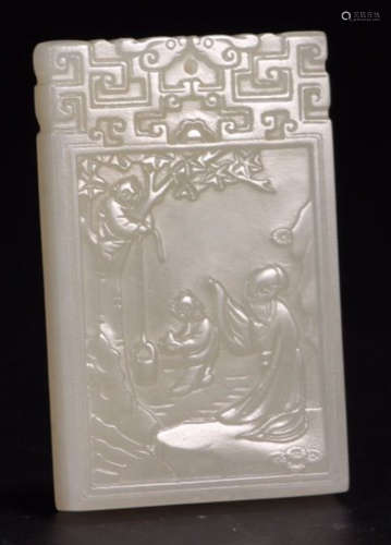 A HETIAN JADE TABLET CARVED WITH FIGURE STORY