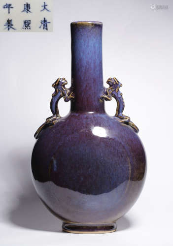 A YAO GLAZE LONG-NECK VASE PAINTED WITH DRAGON
