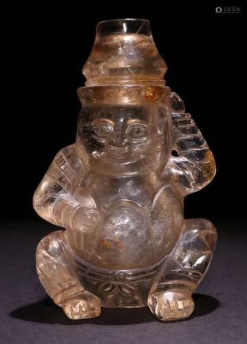 A CRYSTAL JAR CARVED WITH FIGURE