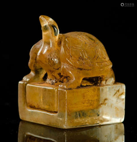 A CRYSTAL SEAL CARVED WITH BEAST