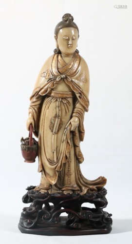 A SOAPSTONE CARVED GUANYIN BUDDHA