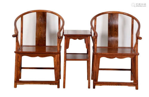SET OF THREE HUANGHUALI CARVED CHAIR