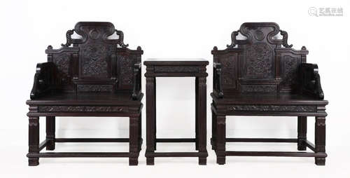 SET OF ZITAN WOOD CARVED CAHIR WITH DEAK