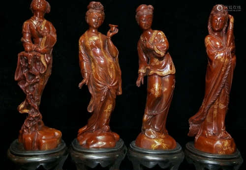 SET OF SOAPSTONE CARVED FOUR BEAUTY
