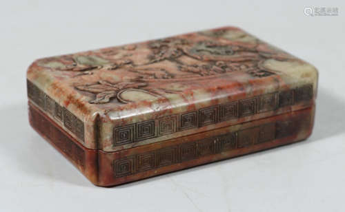 A SOAPSTONE INK BOX CARVED WITH FIGURE