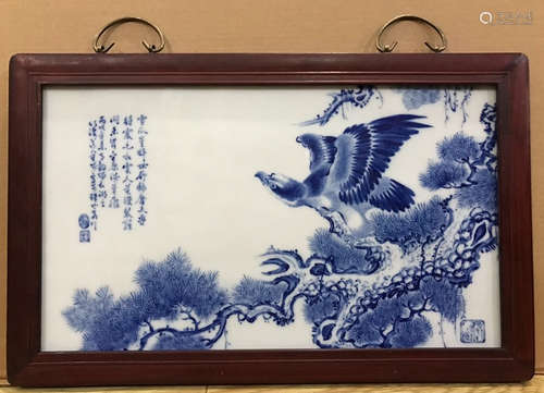 AN EAGLE PORCELAIN BOARD PAINTING BY WANGBU