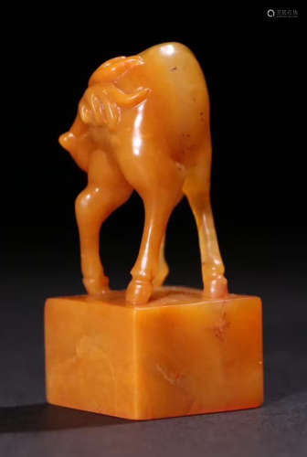 A TIANHUANG STONE SEAL CARVED WITH DEER