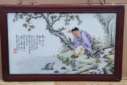 A FIGURE PORCELAIN BOARD PAINTING BY WANGQI