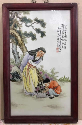 A FIGURE STORY PORCELAIN BOARD PAINTING BY WANGQI