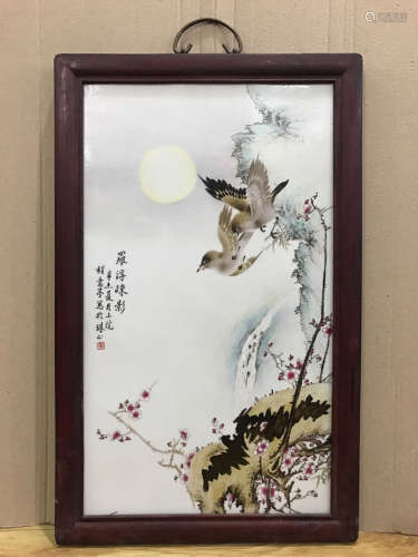 A FLOWERS AND BIRDS PORCELAIN BOARD PAINTING BY CHENGYITING