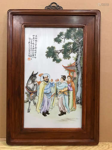 A FIGURES PORCELAIN BOARD PAINTING BY WANGDAFAN