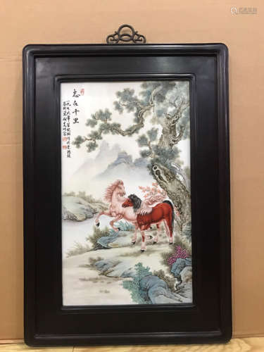 A HORSE PORCELAIN BOARD PAINTING