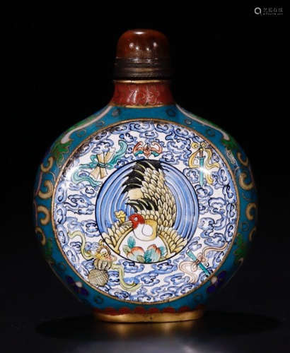 A CLOISONNE SNUFF BOTTLE WITH PHOENIX